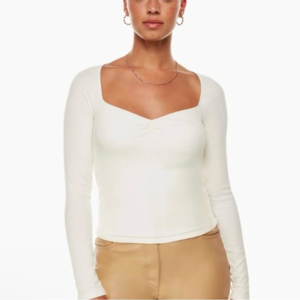 Workshop Republic Clothing Women's Long Sleeve Sweetheart Neck Top in Ivory